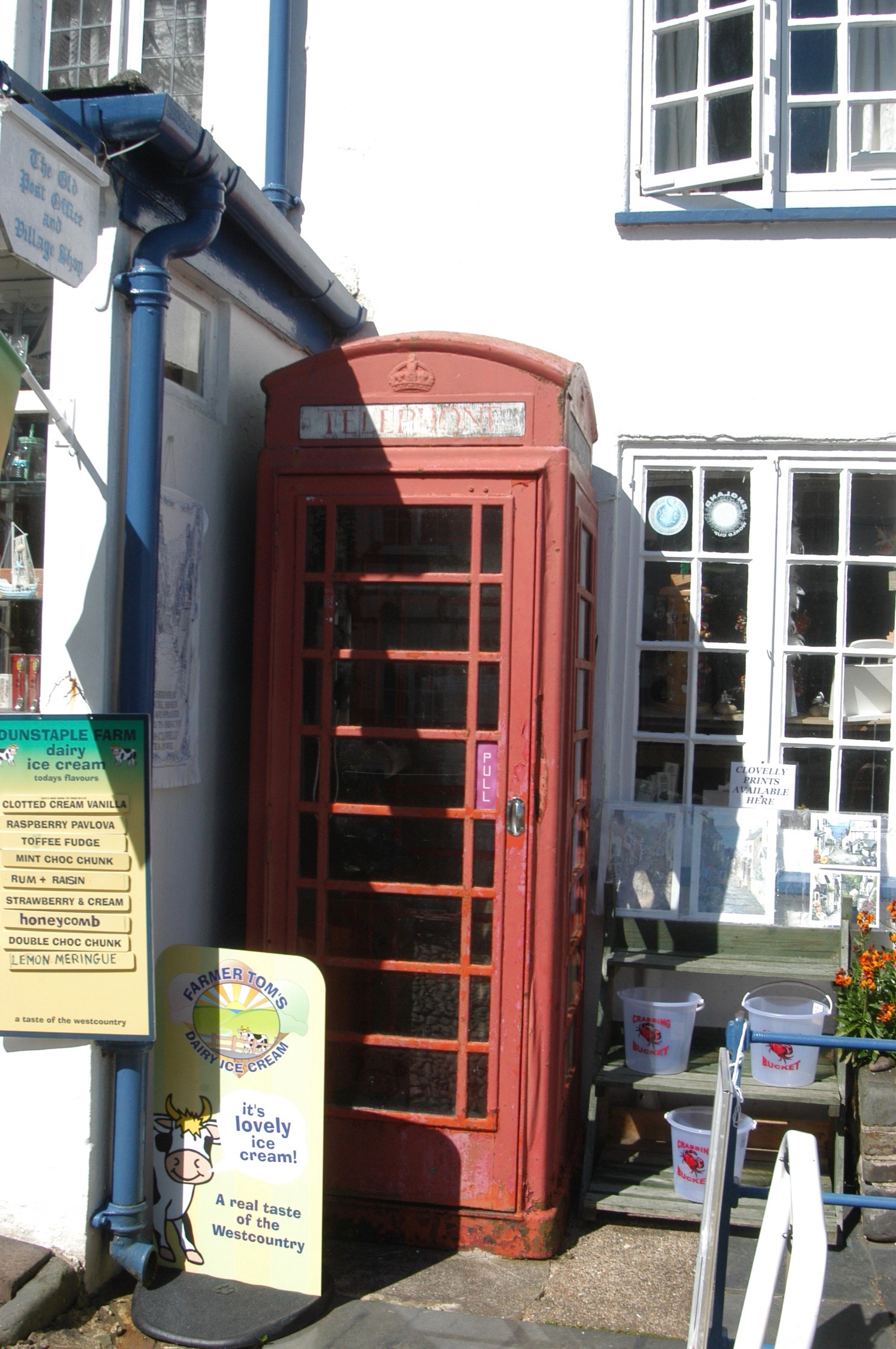 Red telephone box in Clovelly, Devon