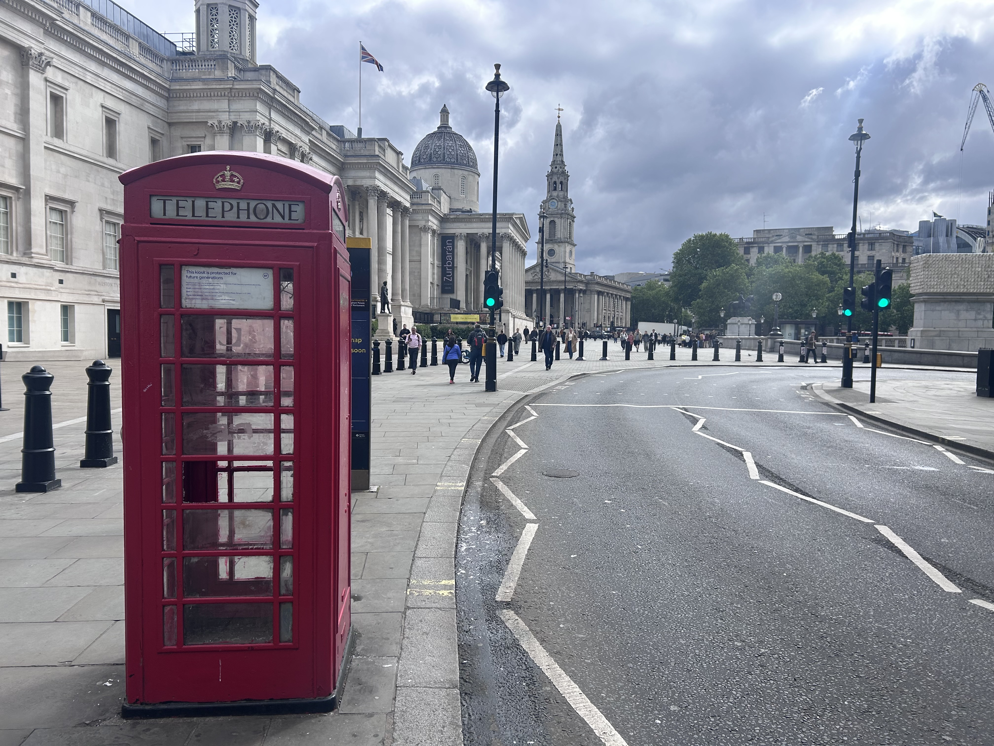 Red telephone box in Trafalgar Square, London